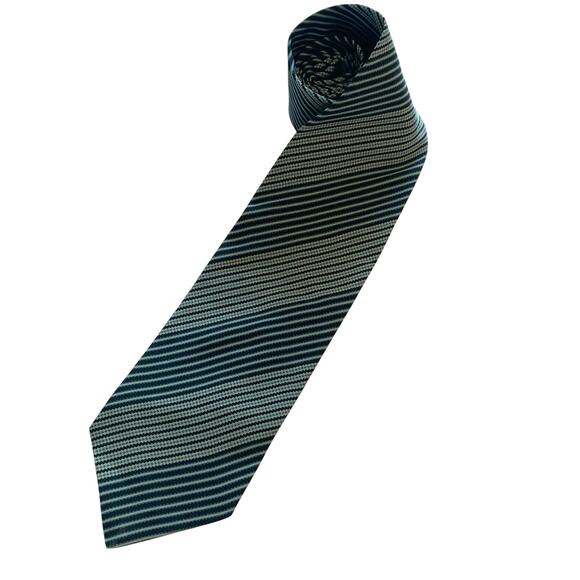 Emporio Armani Silk Tie Green & Blue Striped Made in Italy Career Designer - Picture 1 of 4